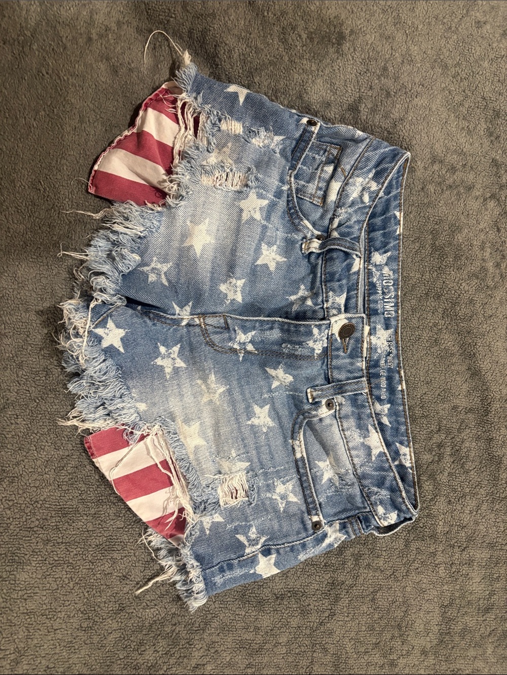 Denim Star-Print Frayed Hem Shorts - Blue